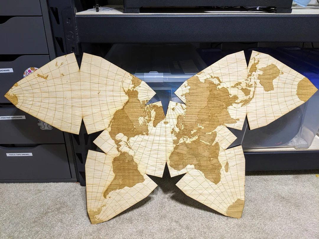 A Waterman map laser etched onto wood