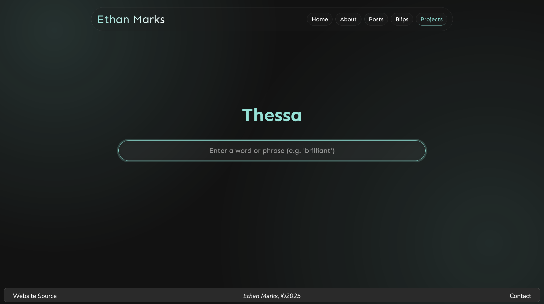 Screenshot of the Thessa interface with the input bar open